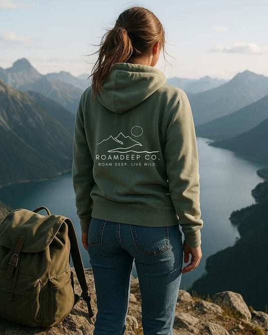 Back Print Roamdeep Co Logo Unisex Hoodie – Light Logo (4 Colors Available)